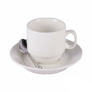 Koffiekop, schotel & lepel (krat 16 stuks)