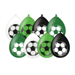 Voetbal ballonnen zwart wit groen 30cm (8 stuks)