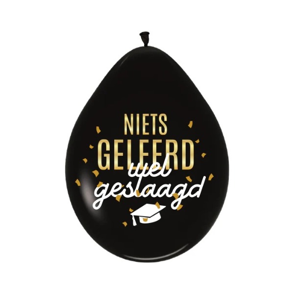 Ballonnen zwart/goud - Niets geleerd wel geslaagd