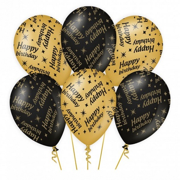 Ballonnen zwart/goud - Happy Birthday