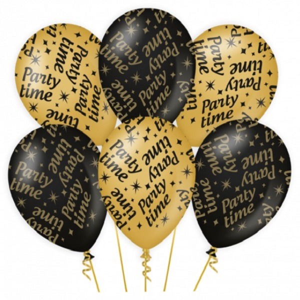 Ballonnen zwart/goud - Party Time