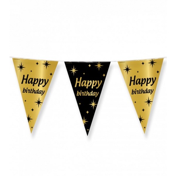 Vlaggenlijn zwart/goud - Happy Birthday